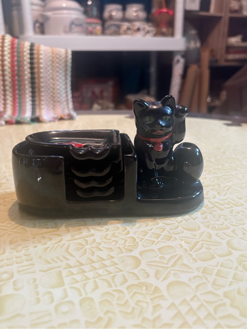Vintage Black Cat Ashtray Set - 4